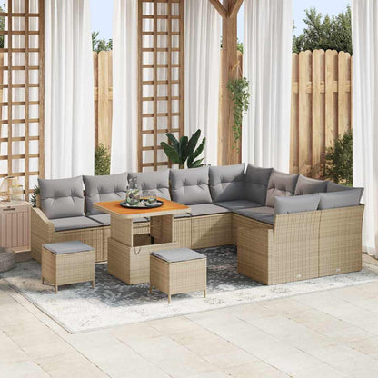 Garten-Sofa-Set mit Kissen 12 pcs Beige Poly Rattan