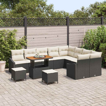 Garten-Sofa-Set mit Kissen 12 pcs Schwarz Poly Rattan
