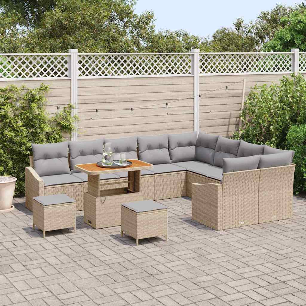 Garten-Sofa-Set mit Kissen 12 pcs Beige Poly Rattan