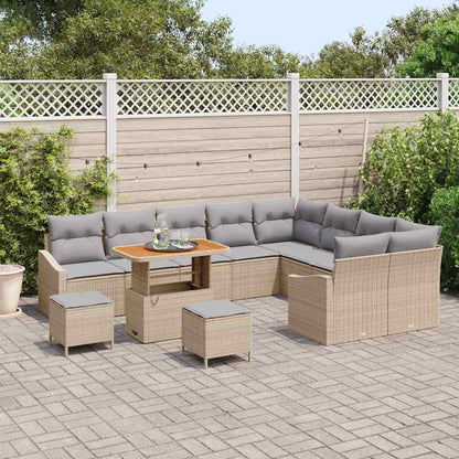 Garten-Sofa-Set mit Kissen 12 pcs Beige Poly Rattan