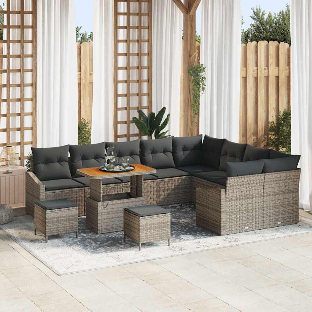 Garten-Sofa-Set mit Kissen 12 pcs Grau Poly Rattan