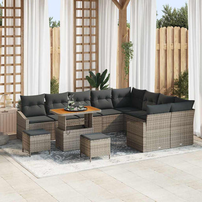 Garten-Sofa-Set mit Kissen 12 pcs Grau Poly Rattan