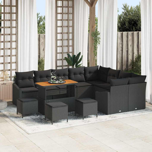 Garten-Sofa-Set mit Kissen 13 pcs Schwarz Poly Rattan