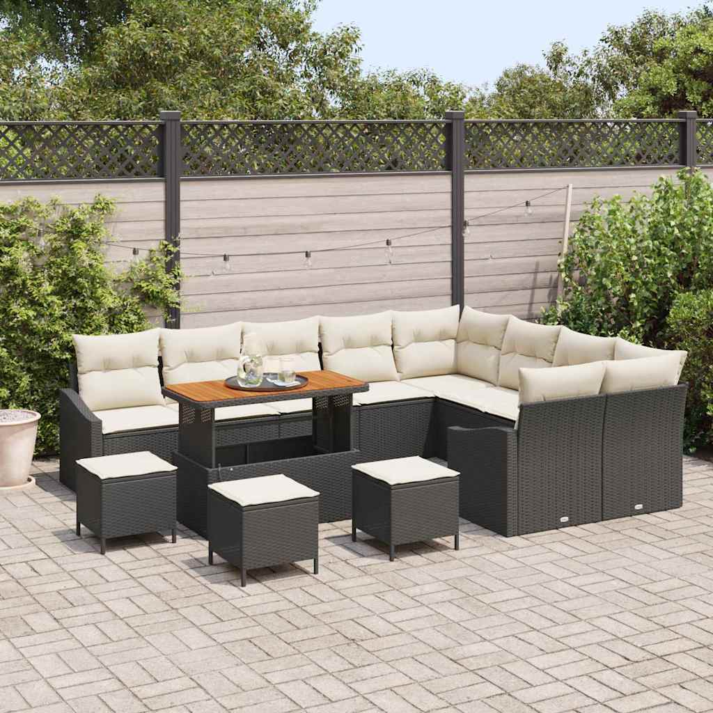 Garten-Sofa-Set mit Kissen 13 pcs Schwarz Poly Rattan