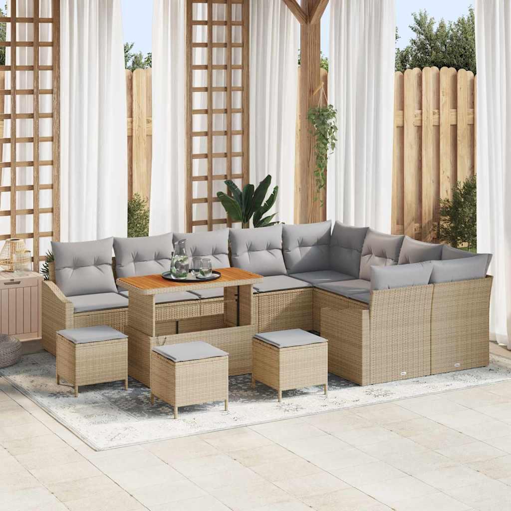 Garten-Sofa-Set mit Kissen 13 pcs Beige Poly Rattan