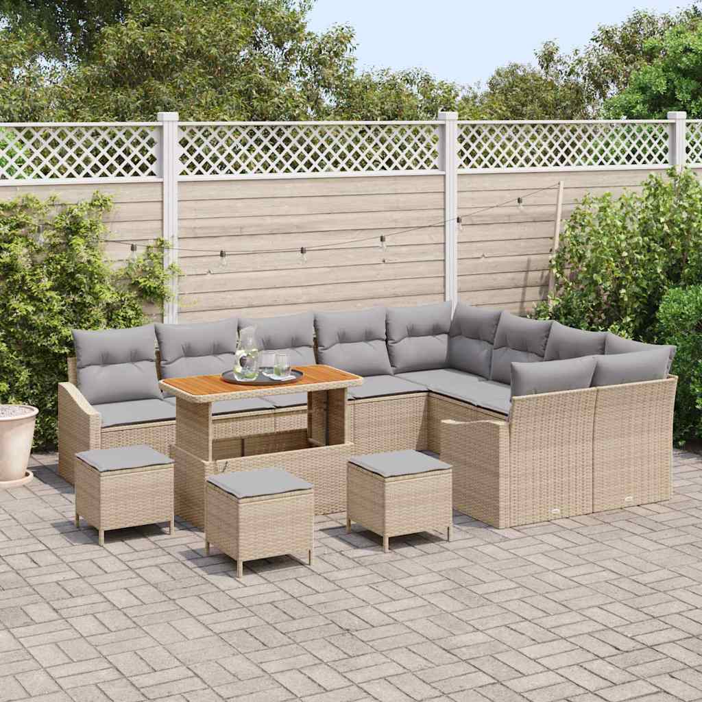 Garten-Sofa-Set mit Kissen 13 pcs Beige Poly Rattan
