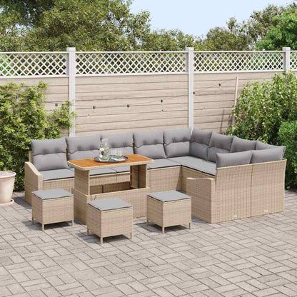 Garten-Sofa-Set mit Kissen 13 pcs Beige Poly Rattan