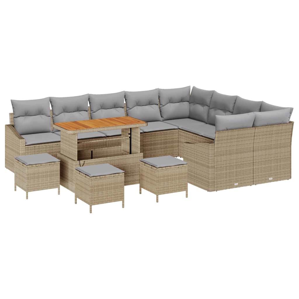 Garten-Sofa-Set mit Kissen 13 pcs Beige Poly Rattan