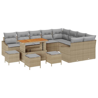 Garten-Sofa-Set mit Kissen 13 pcs Beige Poly Rattan