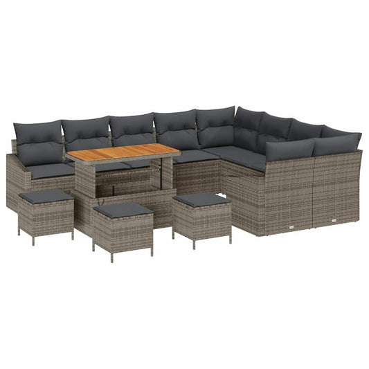 Garten-Sofa-Set mit Kissen 13 pcs Grau Poly Rattan