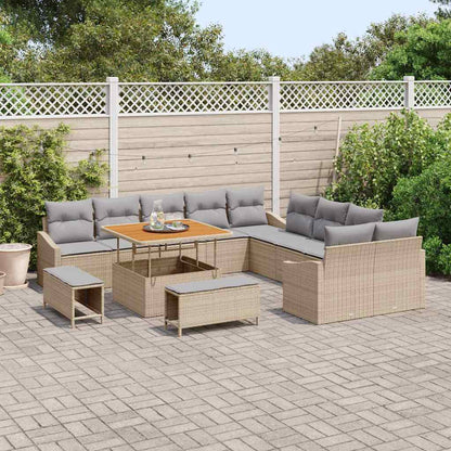 Garten-Sofa-Set mit Kissen 13 pcs Beige Poly Rattan