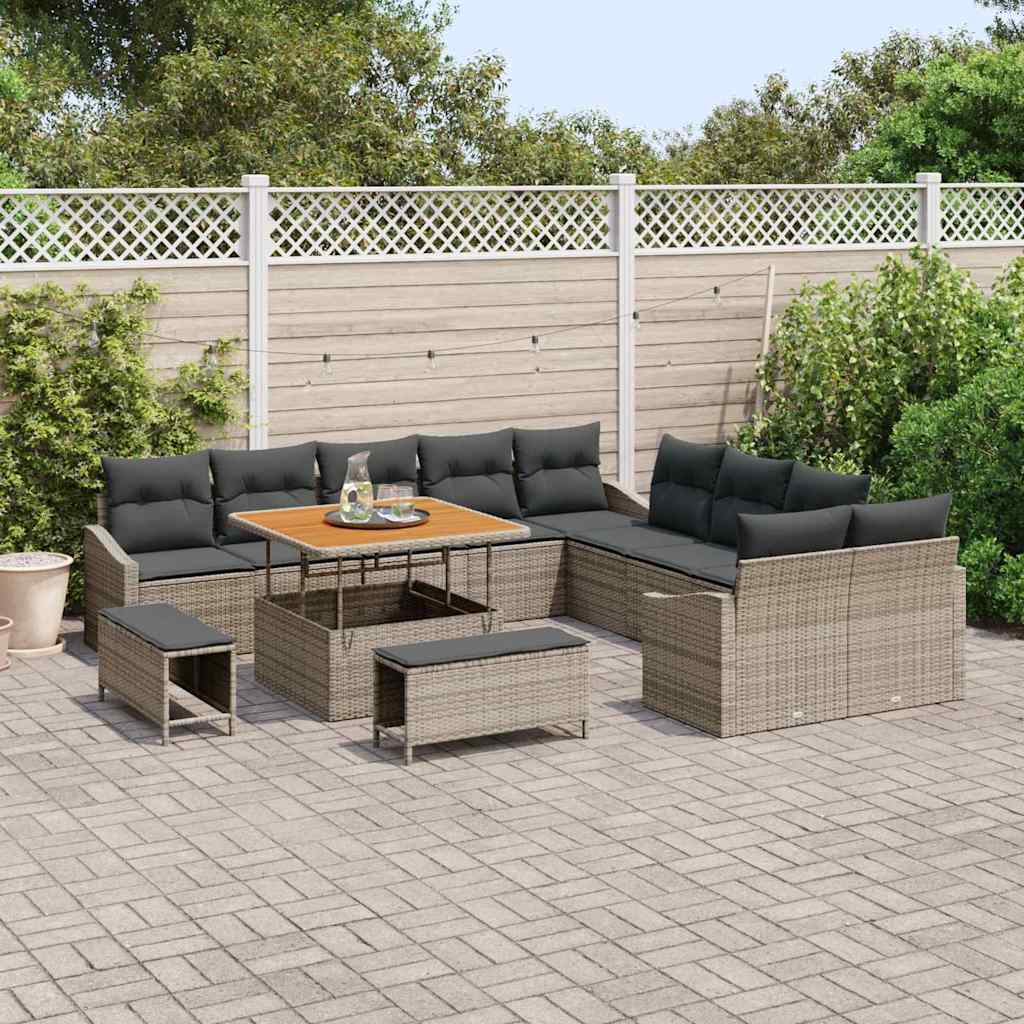 Garten-Sofa-Set mit Kissen 13 pcs Grau Poly Rattan