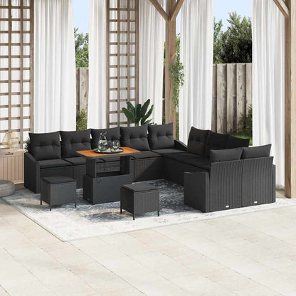 Garten-Sofa-Set mit Kissen 13 pcs Schwarz Poly Rattan