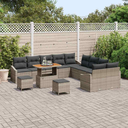 Garten-Sofa-Set mit Kissen 13 pcs Grau Poly Rattan