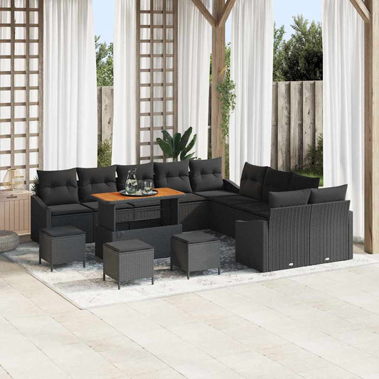 Garten-Sofa-Set mit Kissen 14 pcs Schwarz Poly Rattan