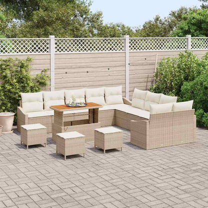Garten-Sofa-Set mit Kissen 14 pcs Beige Poly Rattan