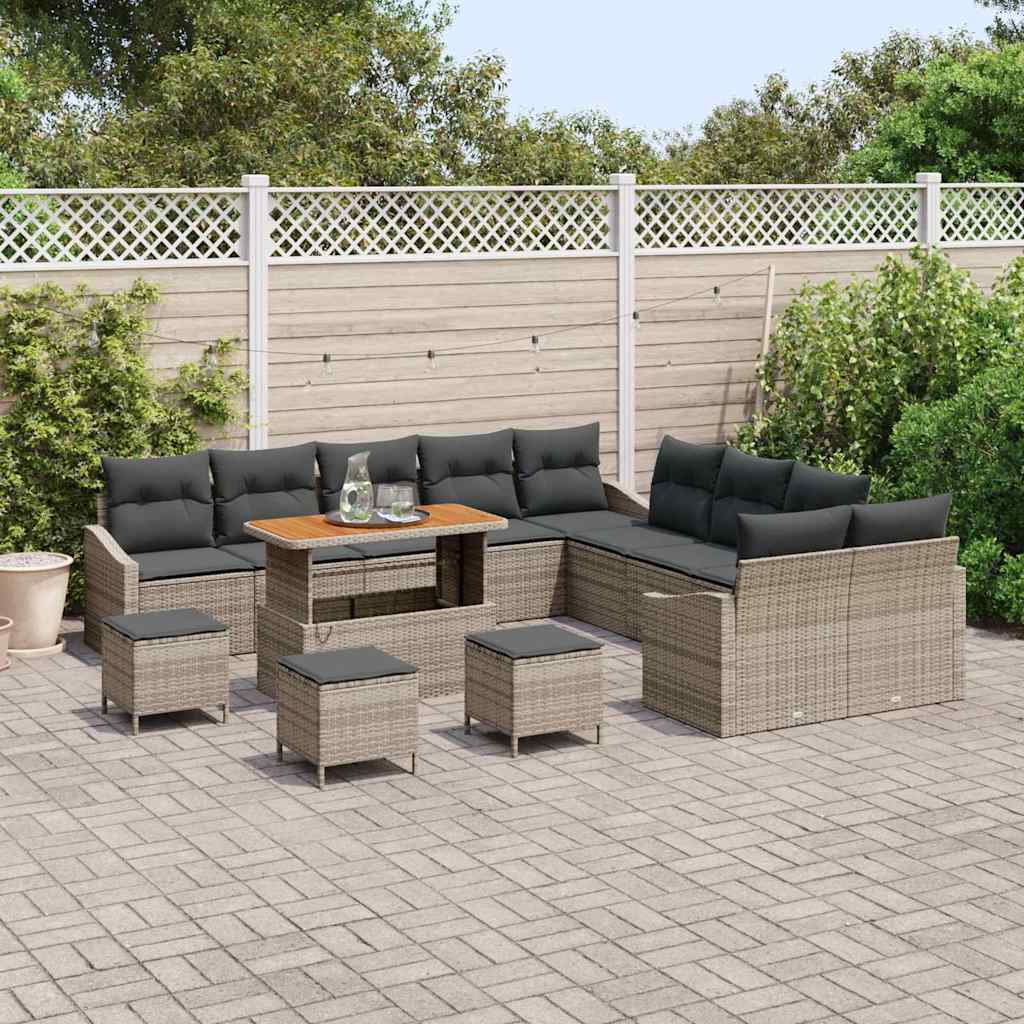 Garten-Sofa-Set mit Kissen 14 pcs Grau Poly Rattan