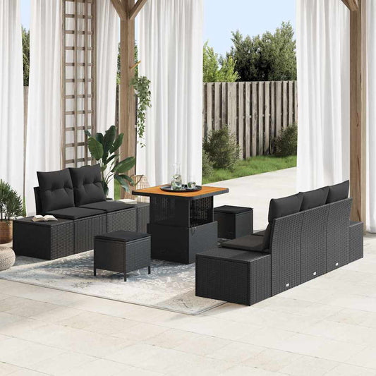 Garten-Sofa-Set mit Kissen 8 pcs Schwarz Poly Rattan
