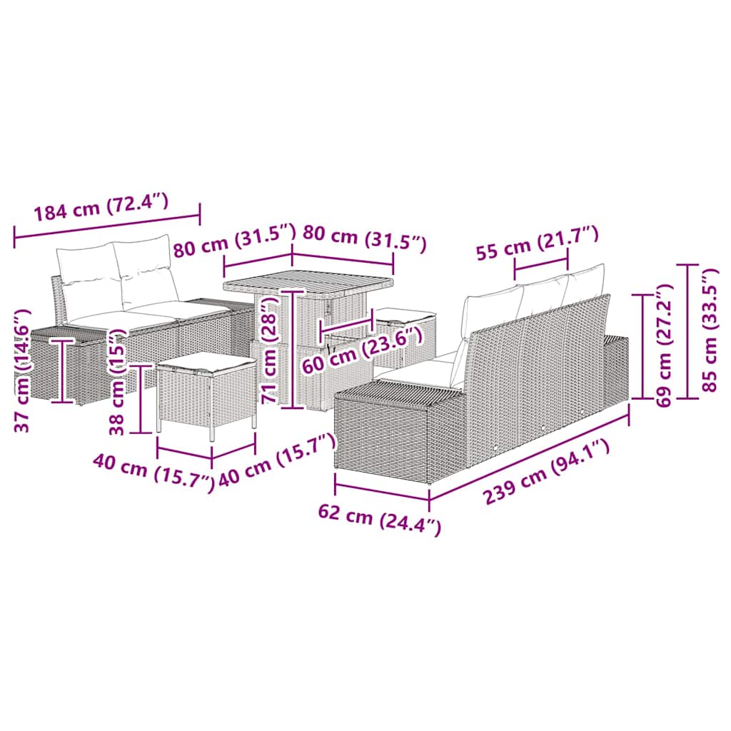 Garten-Sofa-Set mit Kissen 8 pcs Beige Poly Rattan