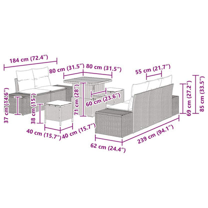Garten-Sofa-Set mit Kissen 8 pcs Beige Poly Rattan