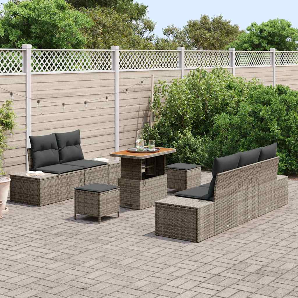 Garten-Sofa-Set mit Kissen 8 pcs Grau Poly Rattan