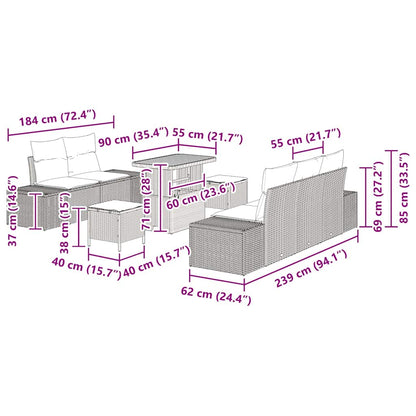 Garten-Sofa-Set mit Kissen 8 pcs Grau Poly Rattan