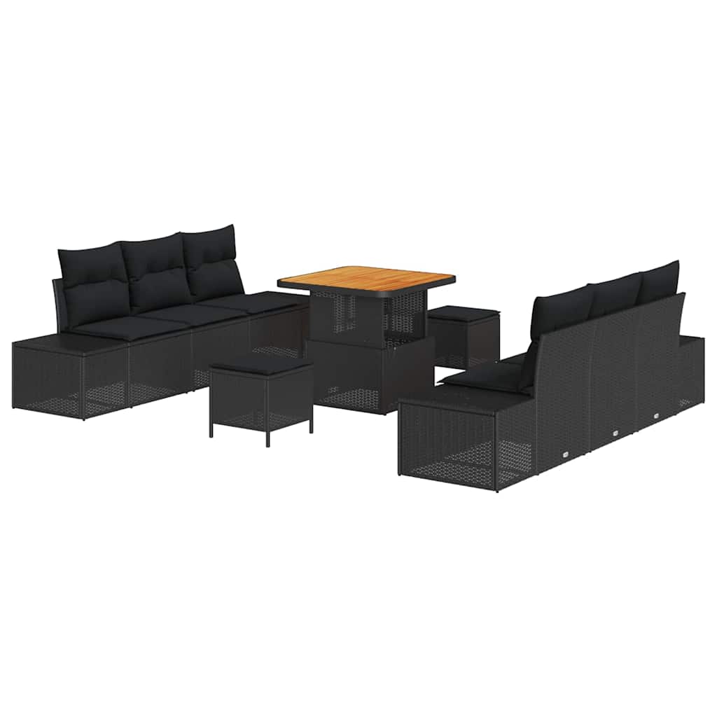 Garten-Sofa-Set mit Kissen 9 pcs Schwarz Poly Rattan