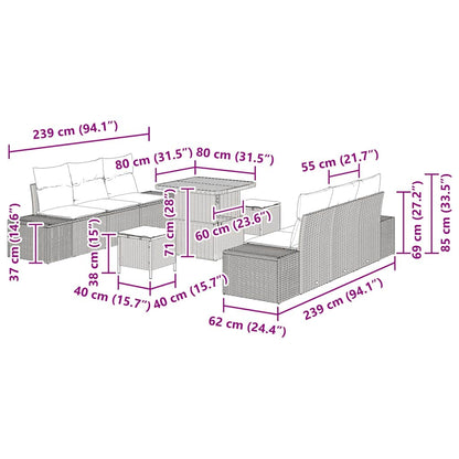 Garten-Sofa-Set mit Kissen 9 pcs Schwarz Poly Rattan