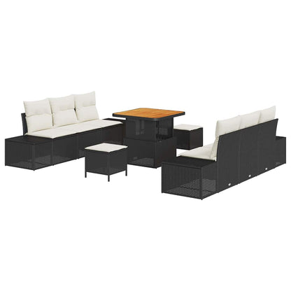 Garten-Sofa-Set mit Kissen 9 pcs Schwarz Poly Rattan