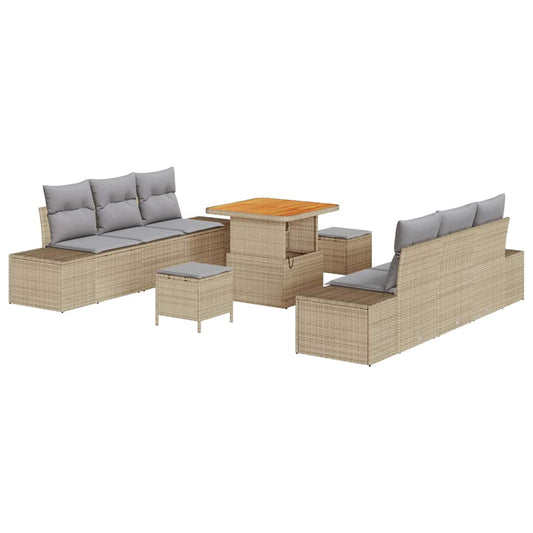 Garten-Sofa-Set mit Kissen 9 pcs Beige Poly Rattan