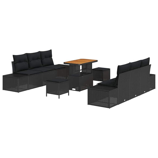 Garten-Sofa-Set mit Kissen 9 pcs Schwarz Poly Rattan
