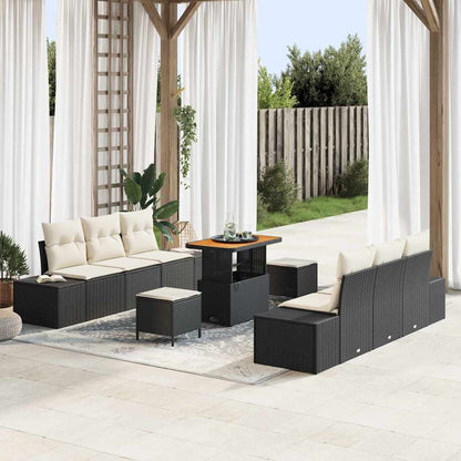 Garten-Sofa-Set mit Kissen 9 pcs Schwarz Poly Rattan
