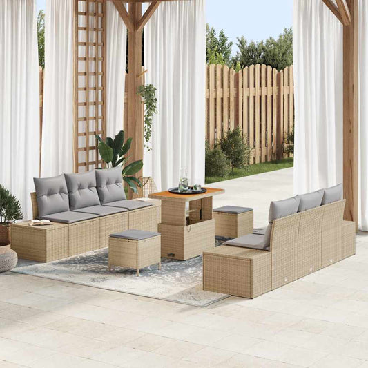 Garten-Sofa-Set mit Kissen 9 pcs Beige Poly Rattan