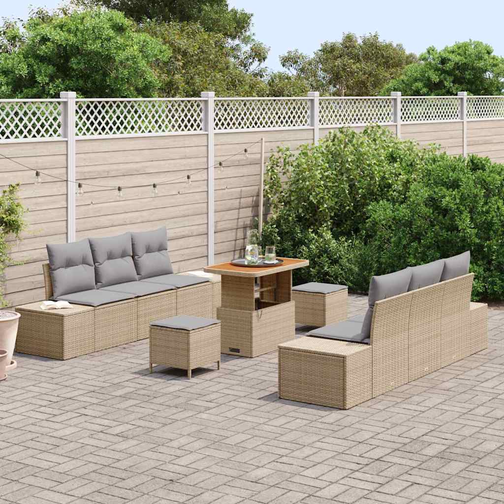 Garten-Sofa-Set mit Kissen 9 pcs Beige Poly Rattan