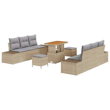 Garten-Sofa-Set mit Kissen 9 pcs Beige Poly Rattan