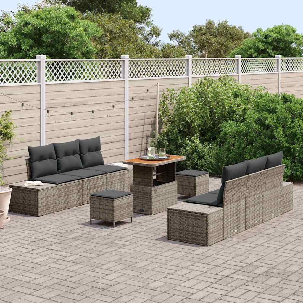 Garten-Sofa-Set mit Kissen 9 pcs Grau Poly Rattan