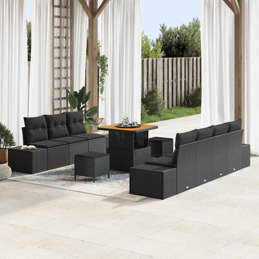 Garten-Sofa-Set mit Kissen 10 pcs Schwarz Poly Rattan