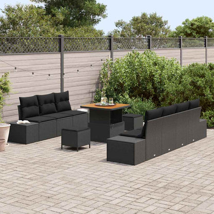 Garten-Sofa-Set mit Kissen 10 pcs Schwarz Poly Rattan
