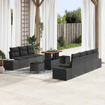 Garten-Sofa-Set mit Kissen 10 pcs Schwarz Poly Rattan