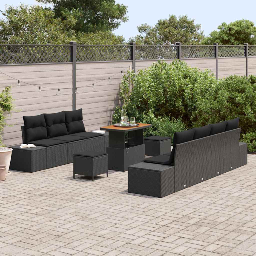 Garten-Sofa-Set mit Kissen 10 pcs Schwarz Poly Rattan