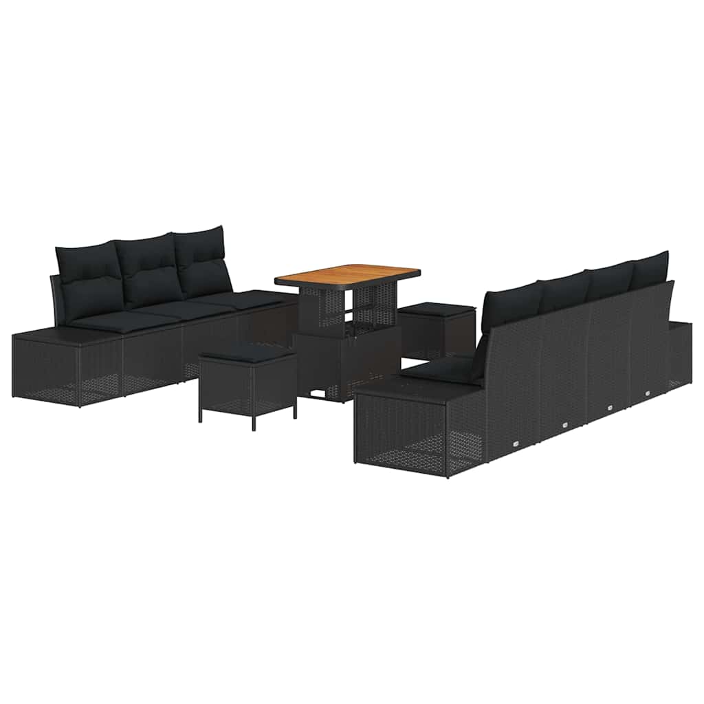 Garten-Sofa-Set mit Kissen 10 pcs Schwarz Poly Rattan