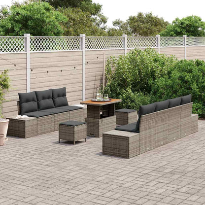 Garten-Sofa-Set mit Kissen 10 pcs Grau Poly Rattan