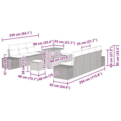 Garten-Sofa-Set mit Kissen 10 pcs Grau Poly Rattan