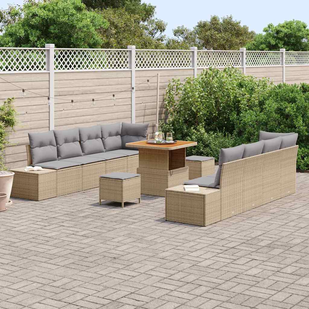 Garten-Sofa-Set mit Kissen 11 pcs Beige Poly Rattan