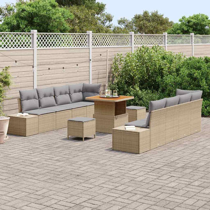 Garten-Sofa-Set mit Kissen 11 pcs Beige Poly Rattan