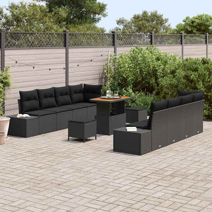 Garten-Sofa-Set mit Kissen 11 pcs Schwarz Poly Rattan