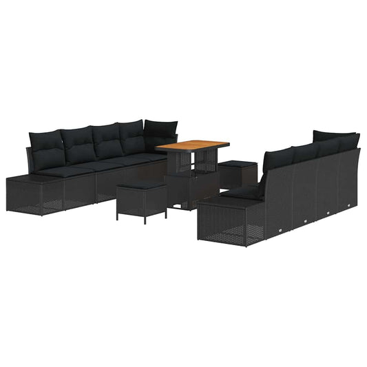 Garten-Sofa-Set mit Kissen 11 pcs Schwarz Poly Rattan