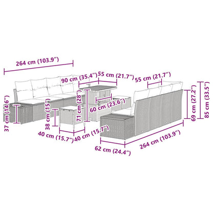 Garten-Sofa-Set mit Kissen 11 pcs Schwarz Poly Rattan
