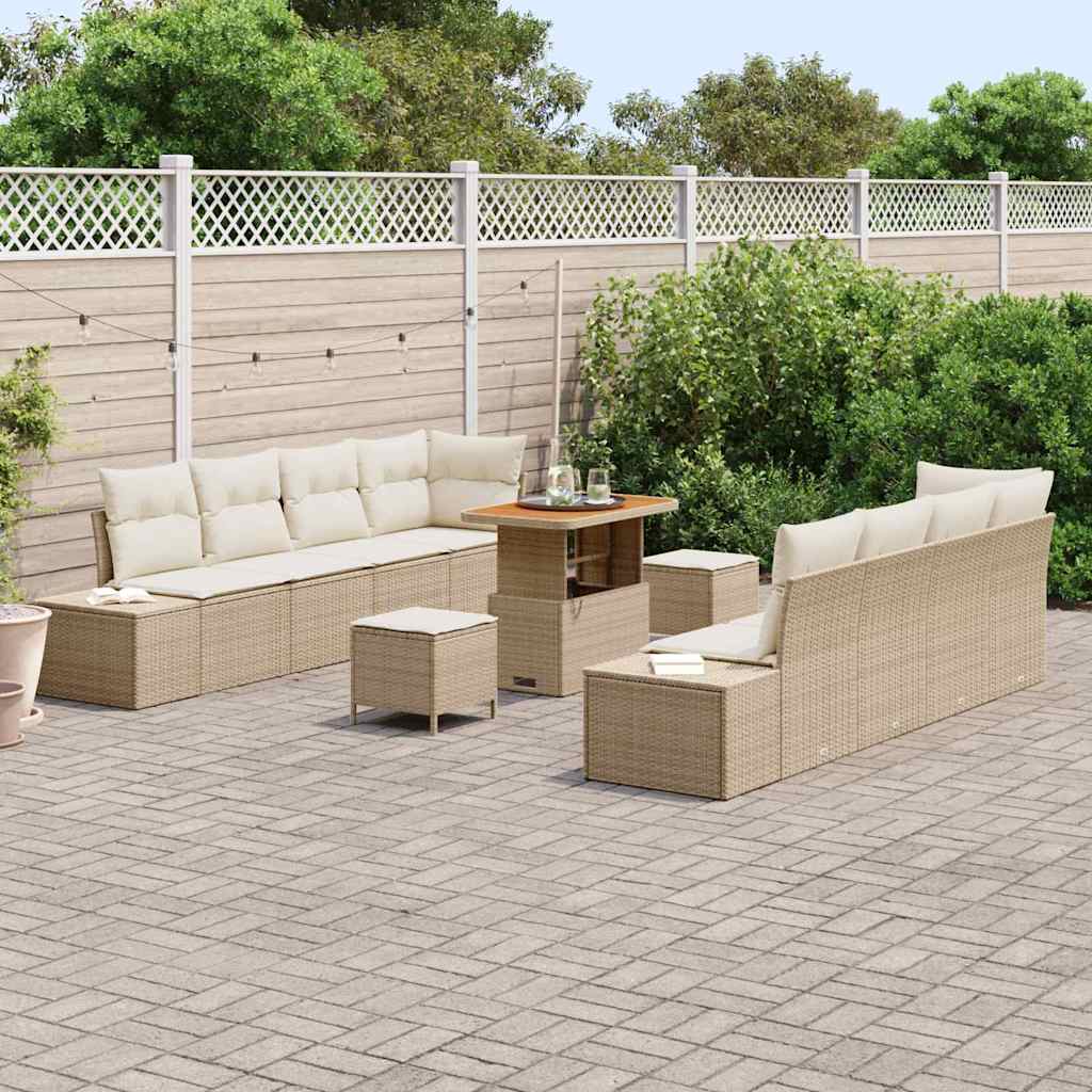 Garten-Sofa-Set mit Kissen 11 pcs Beige Poly Rattan