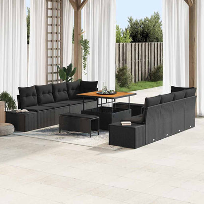 Garten-Sofa-Set mit Kissen 11 pcs Schwarz Poly Rattan